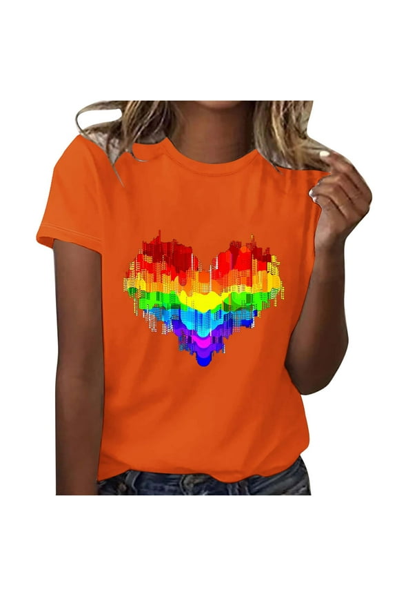 Pride Shirt Women Rainbow Graphic Tee Love Love Print T-Shirt LGBT Equality Shirts Short Sleeve Tops
