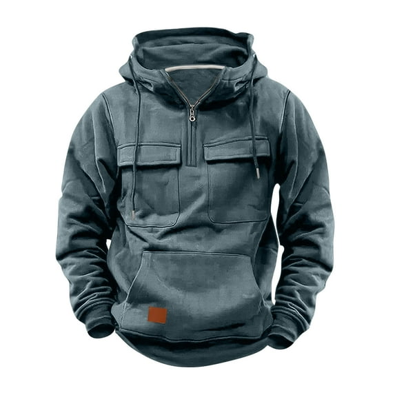 Dovford Quarter Zip Pullover Men Casual Tactical Hoodie 1/4 Zip Long Sleeve Hooded Sweatshirts Workout Cargo Hoodies