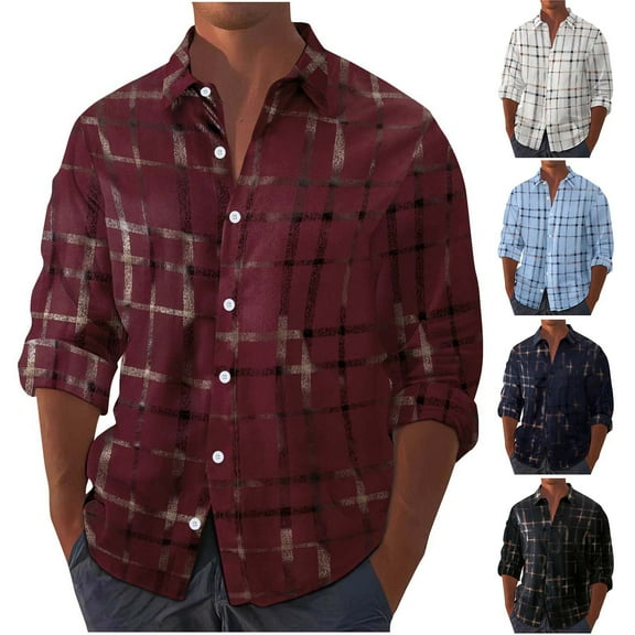Dovford Regular Fit Casual Plaid Shirt for Men Cotton Long Sleeve Button Down Checked Shirts with Pocket