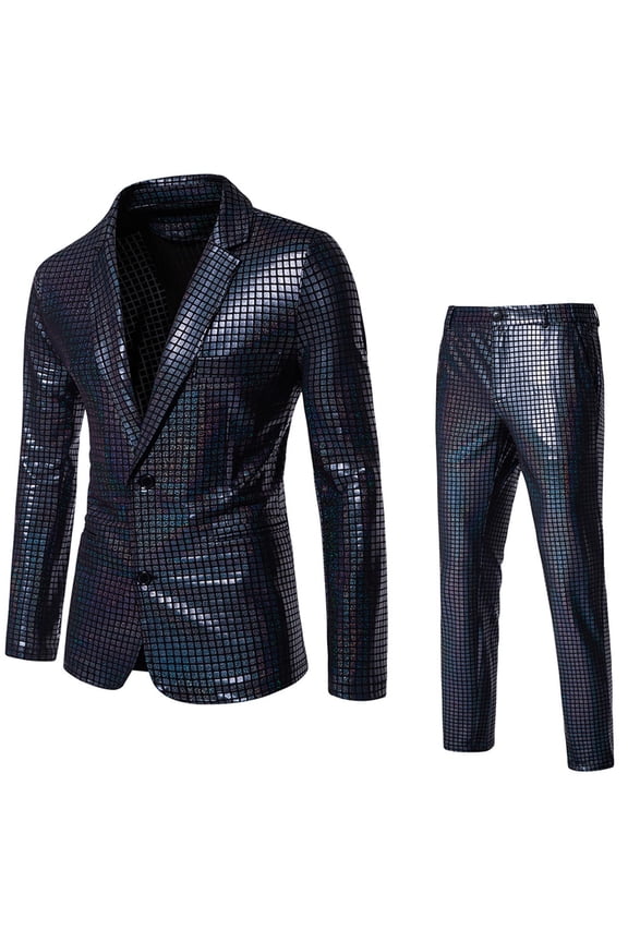 Sequin Blazer Metallic Slim Suit 2 Piece Set Disco Prom Shiny Outfit Wedding Party Banquet Fashion Jacket Pant