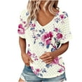 thumbnail image 1 of Dovford Shirts Womens Loose Fit V Neck Short Sleeve Lace Eyelet Tops Dressy Casual Floral Print Summer T Shirts Blouses, 1 of 7
