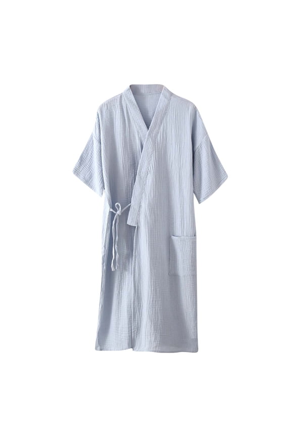 Solid Color Couple 100% Cotton Robe Soft 3/4 Sleeve Lightweight Kimono Bathrobe Loungewear 2024