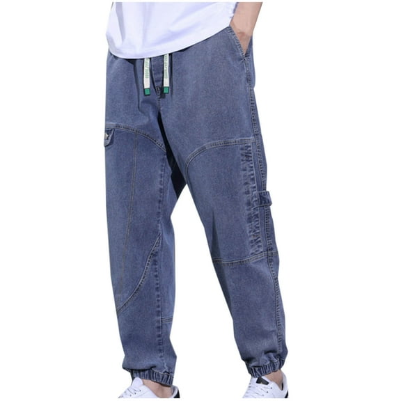Dovford Streetwear Hip Hop Cargo Joggers Pants for Men Denim Overalls Sports Harness Feet Harlan Casual Trousers