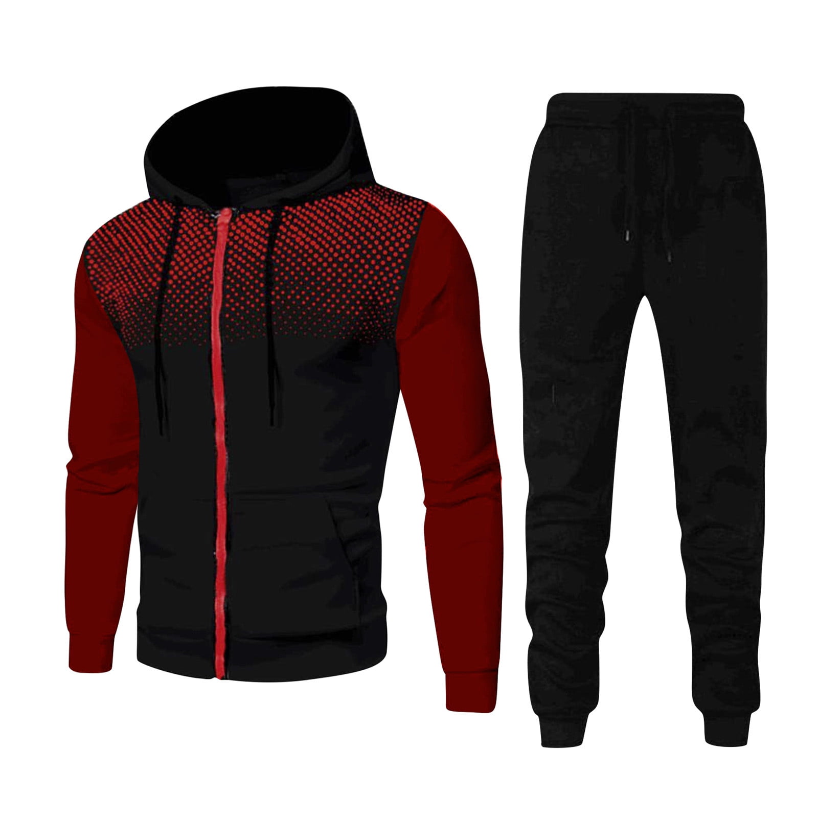 Dovford Sweatsuits for Men Clearance Polka Dots Zip Up Hooded Sweatshirt Running Sweatpant Set Casual Men's 2 Piece Tracksuit Soft Lightweight Outfit Set