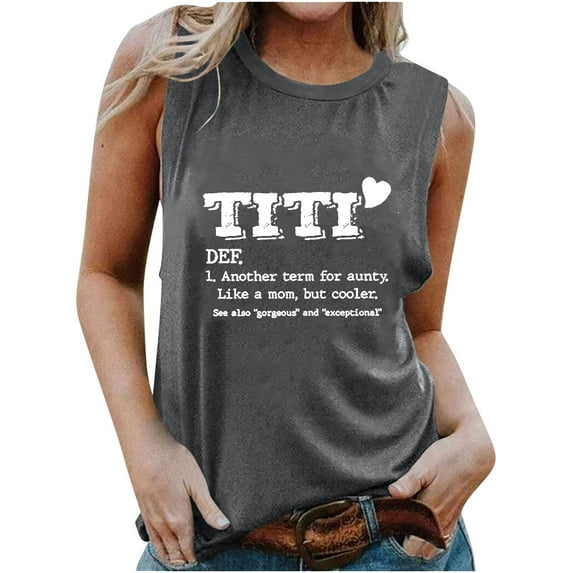 Dovford TITI Auntie T Shirt Women Sleeveless Crewneck Graphic Tees Aunt Gift Auntie Life Casual Summer Tank Tops