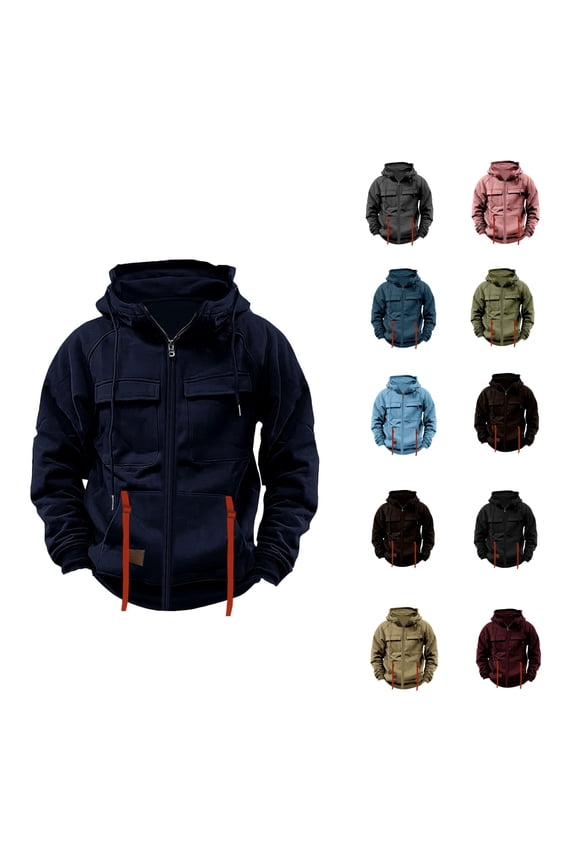 Tactical Hoodies for Men Quater-Zip Pullover Vintage Sweatshirt Casual Long Sleeve Cargo Hoodies with Pocket