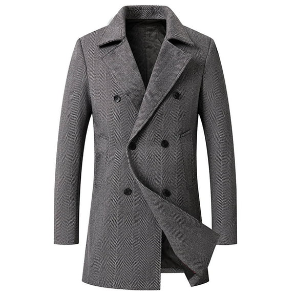 Dovford Trench Coat Men Single Breasted Wool Blend Coat Mid Length Pea Coat Notch Lapel Jacket Business Casual Overcoat 2025
