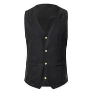 Dovford Western Cowboy Suit Vest for Men Suede Leather Waistcoat 2 Pockets Slim Fit Casual Farm Style