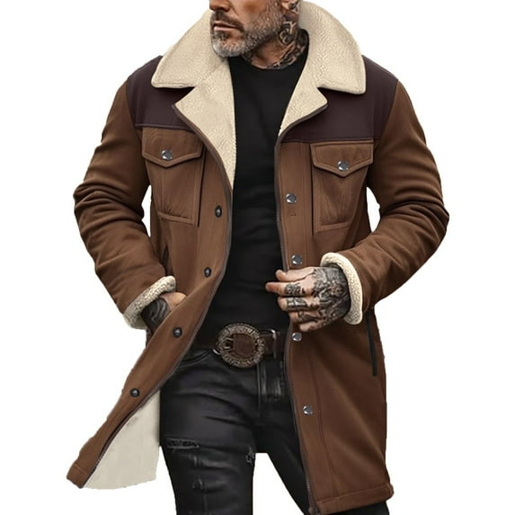 Dovford Western Jackets for Men Vintage Cowboy Suede Jacket Plush Collar Coats Faux Leather Zip Up Casual Retro Winter Tops