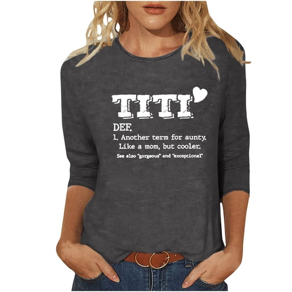 Dovford Women T Shirt TITI Like A Mom But Cooler Funny Short Sleeve Crew Neck Graphic Top T-Shirt Aunt Auntie Casual Tees Blouse Gift