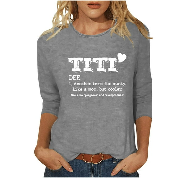 Dovford Women T Shirt TITI Like A Mom But Cooler Funny Short Sleeve Crew Neck Graphic Top T-Shirt Aunt Auntie Casual Tees Blouse Gift