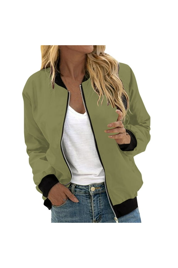 Women's Bomber Jacket 2024 Lightweight Stand Collar Moto Biker Jackets Casual Zip up Fall Outerwear with Pockets