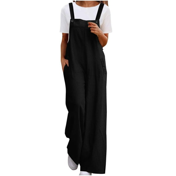 Dovford Women's Casual Corduroy Overalls Adjustable Straps Baggy Pants Wide Leg Jumpsuits with Pockets