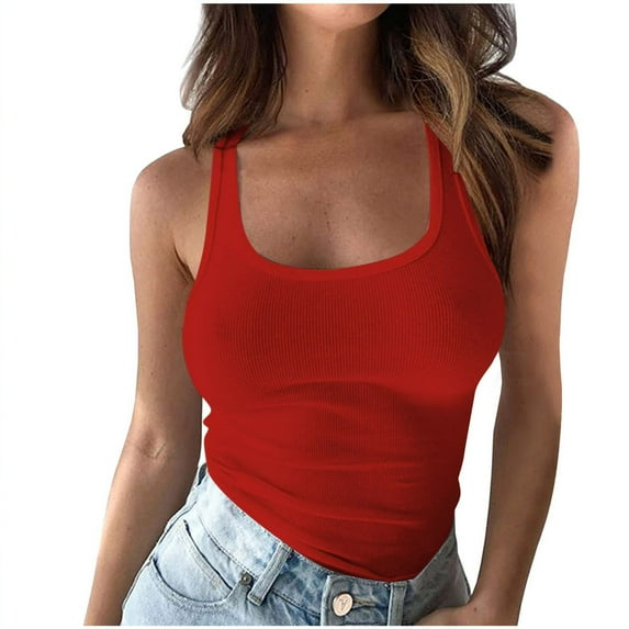 Dovford Women's Cute Sleeveless Strappy Square Neck Crop Tank Top Fitted Gym Stretchy Cropped Tank Tops