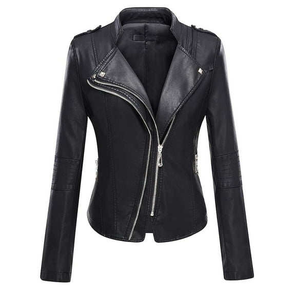 Dovford Women's Faux Leather Jacket with Pockets Fur Lining Moto Biker Short Coat Slim Fit PU Outwear for Fall and Winter 2024