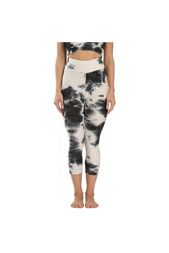 Women's High Waist Yoga Pants Tummy Control Workout Ruched Butt Lifting Stretchy Leggings Textured Booty Tights