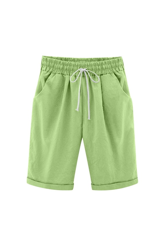 Women's Knee Length Bermuda Shorts Elastic Waist Drawstring Casual 10" Long Shorts Loose Fit Summer Beach Shorts