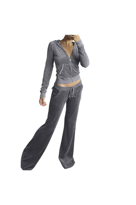 Women's Velour Tracksuit Zip-Up Hooded Jacket and Matching Pants 2025