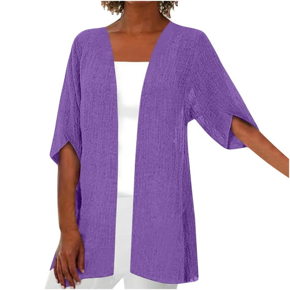 Dovford Womens 3/4 Sleeve Cardigans Lightweight Summer Sheer Cardigan Kimono Cover Up Solid Color Open Front Cardigan 2024