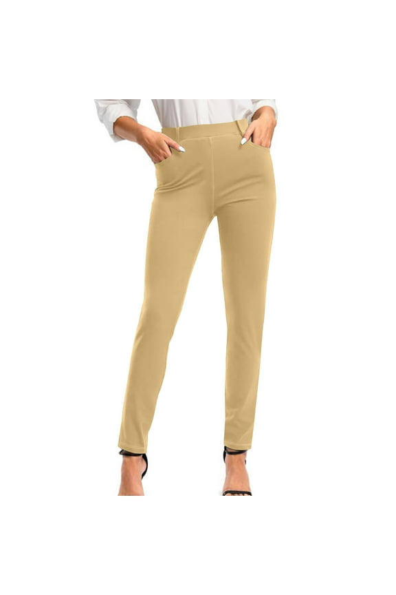 Womens Yoga Dress Pants with Pockets Stretch Work Leggings for Women Pull On Skinny Slacks for Business Office Casual