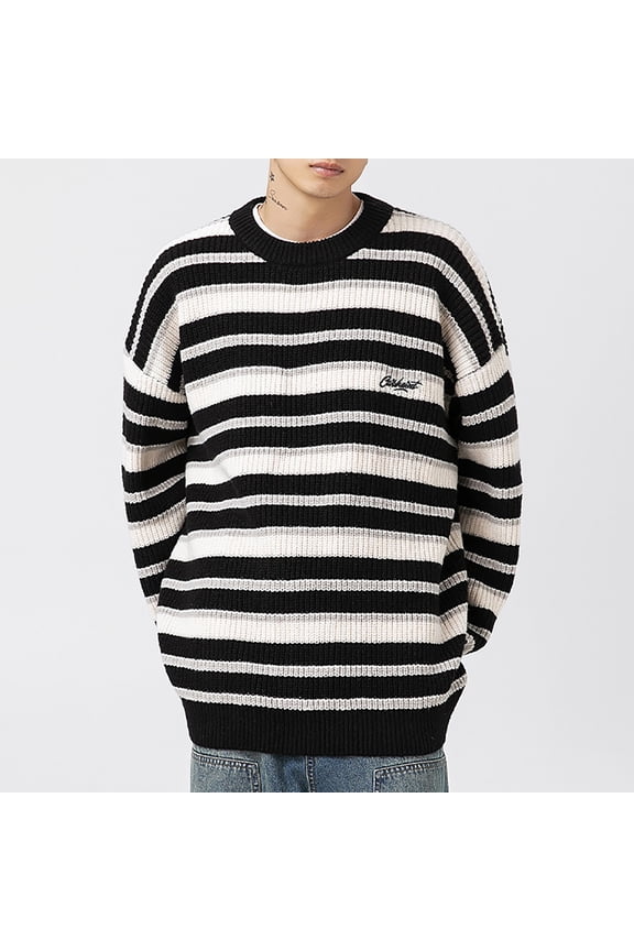 Y2K Sweater Oversized Vintage Knitted Streetwear Strip Pullover Tops Clothes Preppy Knitwear