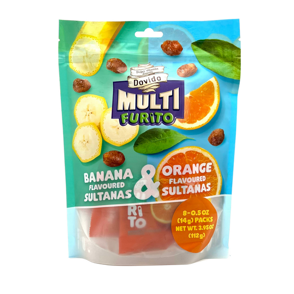 Dovido Flavored Raisins, Natural Sultanas, Healthy Snacks for Kids, 6 Pack-3.95 oz (Orange Banana), School Snacks, Toddler Snacks, Nut Free, Gluten-free fruit snacks , Vegan