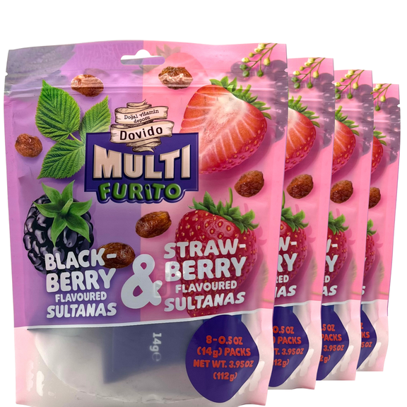 Dovido Naturally Flavored Raisins,Healthy Snacks for Kids,4 Pack-3.95 oz (Strawberry,Blackberry), Each Bag 8 Single Servings,School Snacks, Toddler Snacks, Nut Free, Gluten-free fruit snacks ,Vegan