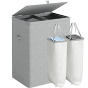 BGTREND 150L Double Laundry Hamper with Lid, 2 Removable Washing Bags with Handles, Large Clothes Sorter for Easy Separation (Gray)