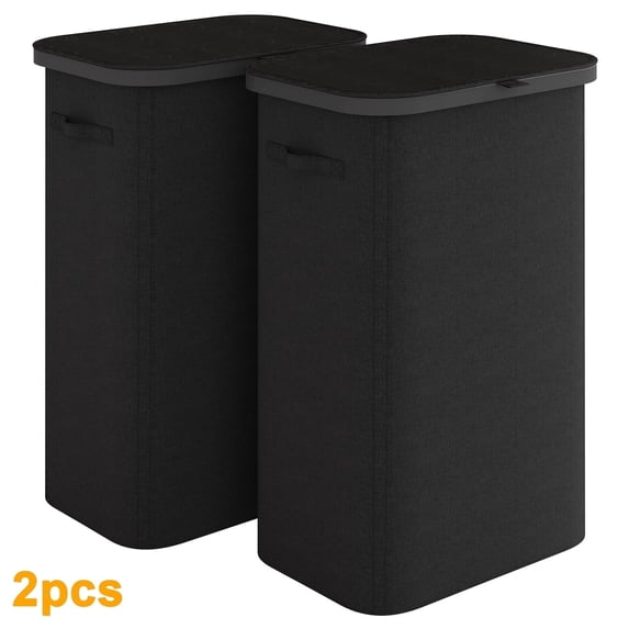 BGTREND 2Pack Slim Laundry Hamper with Lid 105L Foldable Clothes Basket with Removable Mesh Bag & Handle for Closet Bathroom Bedroom (Black)