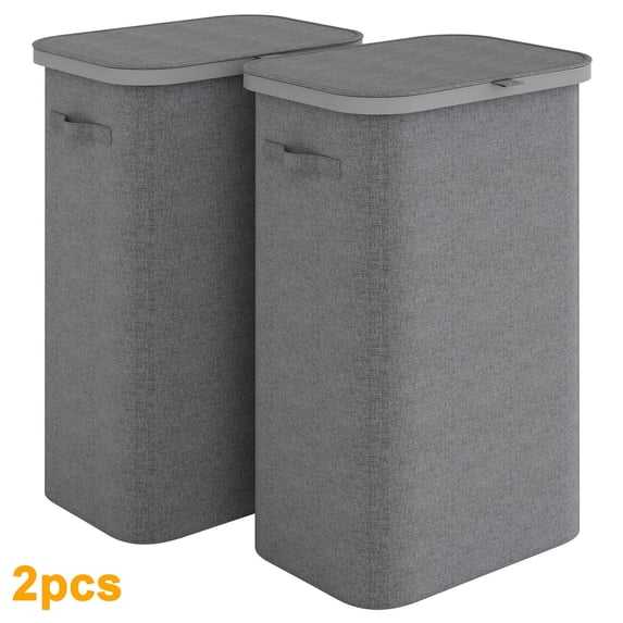 Dovied 2PCS Slim Laundry Hamper with Lid 85L Foldable Clothes Basket with Removable Mesh Bag & Handle for Closet Bathroom Bedroom (Gray)