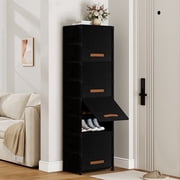 BGTREND 9 Tier Narrow Shoe Rack with Covers Shoe Storage Organizer Holds 18 Pairs for Closet Entryway Hallway, Black