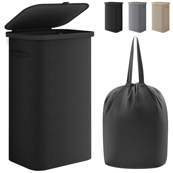 Dovied Slim Laundry Hamper with Lid 110L Foldable Clothes Basket with Removable Mesh Bag & Handle for Closet Bathroom Bedroom (Black)