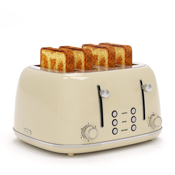 Dovimi Retro Stainless Steel Toaster 4 Slice, Extra Wide Slots Bagel with Defrost and Reheat Function