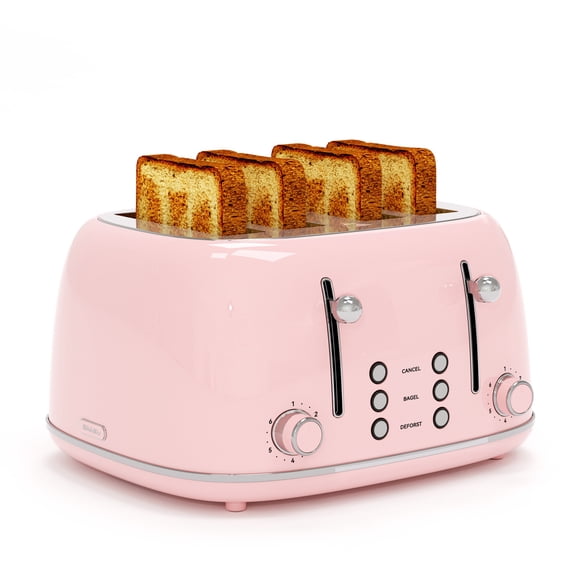 Dovimi 4-Slice Toaster, Stainless Steel with Removable Crumb Tray