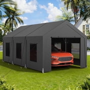 Dovov 10 x 20 ft Heavy Duty Carport, Portable Garage Metal Car Port Canopy Storage Shelter Tent with 6 Roll-up Ventilated Windows & Removable Sidewalls, Dark Gray