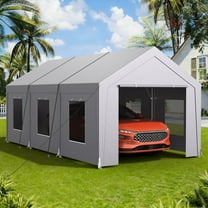 Dovov 10 x 20 ft Heavy Duty Carport, Portable Garage Metal Car Port Canopy Storage Shelter Tent with 6 Roll-up Ventilated Windows & Removable Sidewalls, Light Gray