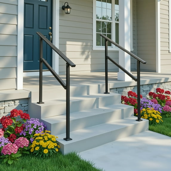 Dovov 2-Pack Handrail for Outdoor Steps, 3-4 Steps Outdoor Stair Railing Wrought Iron Hand Rails Indoor Outdoor Staircase Handrails for Concrete Steps or Wooden Stairs