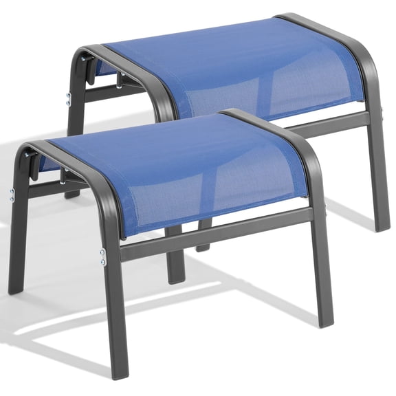 Dovov 2 Piece Outdoor Patio Ottoman, Portable Outdoor Foot Rest Stackable Ottoman Seat Footrest Metal Textilene Patio Footstools for Recliners, Blue