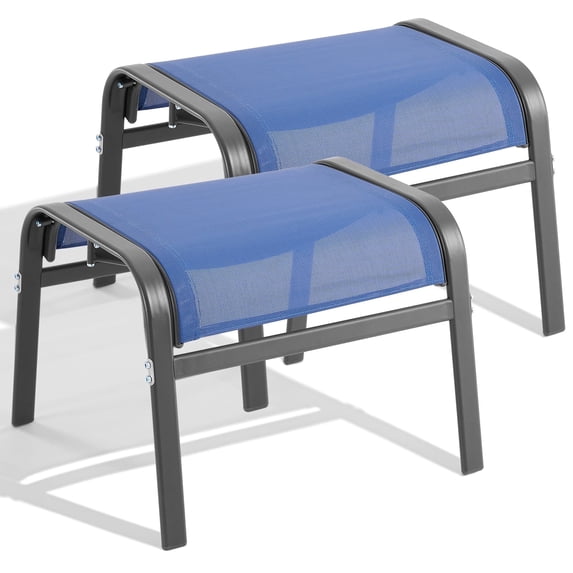 Dovov 2-Piece Outdoor Patio Ottoman Set, Stackable Metal Textilene Foot Rest Stools, Portable Patio Footstools for Recliners, Patio Chairs, Lounge Chairs & Garden, Poolside, Porch, Balcony, Blue