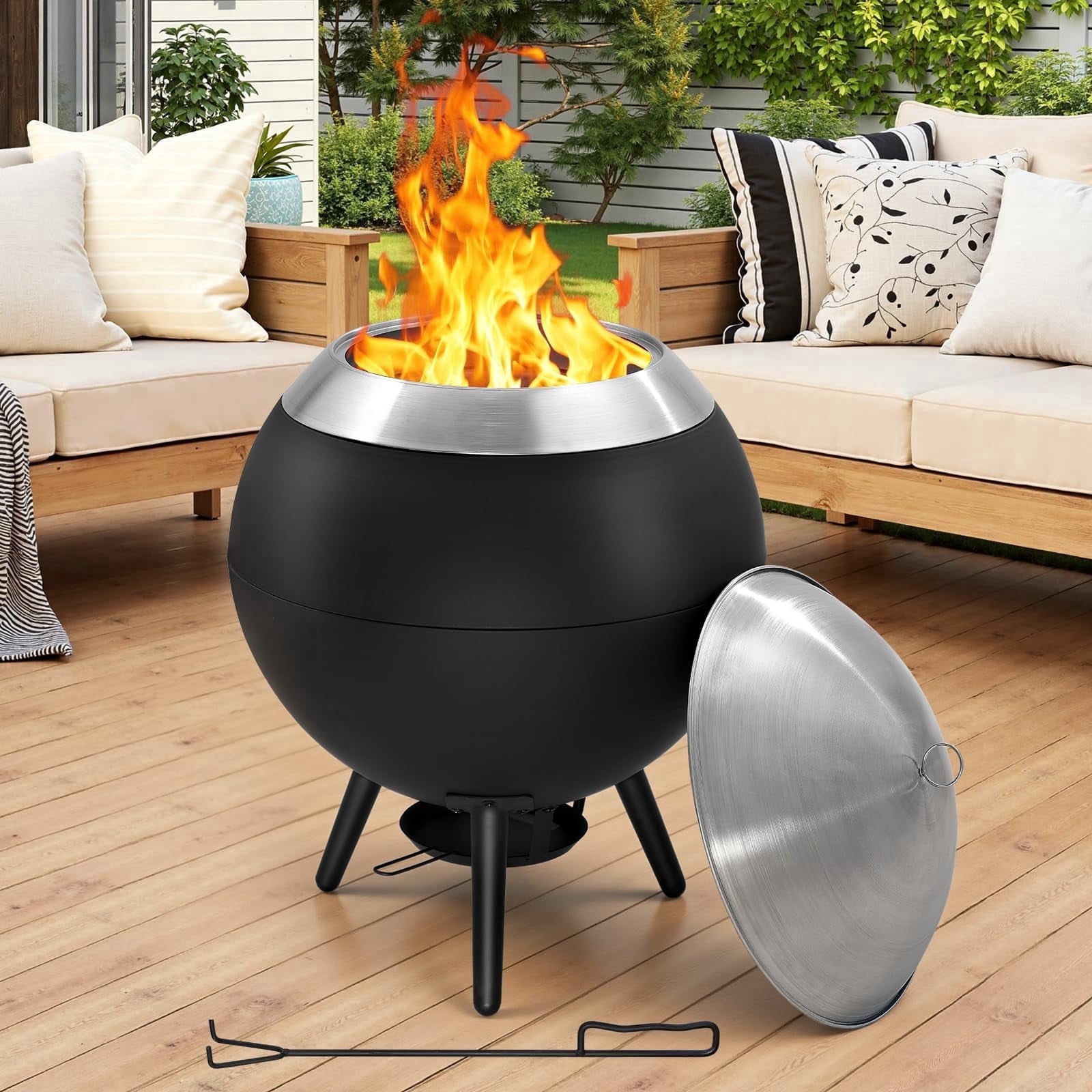 Dovov 20" Smokeless Fire Pit for Outside, Stainless Steel Portable Wood Burning Grill Fire Pit 2 in 1 Smokeless Firepit with Poker and Carry Bag