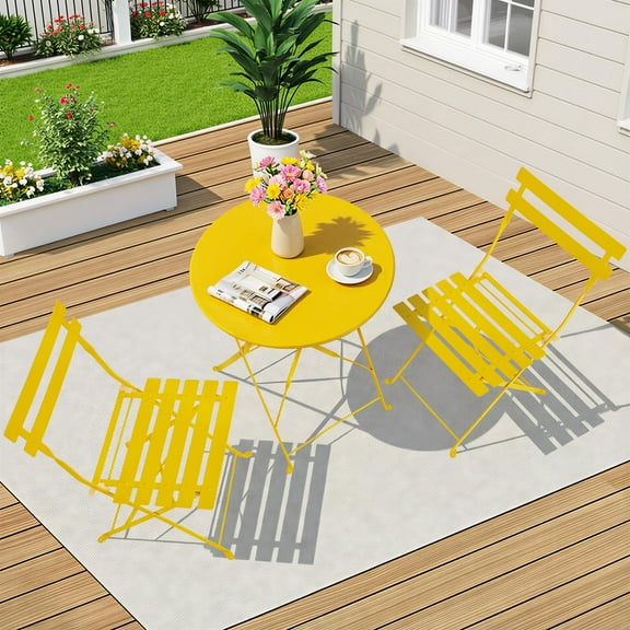 Dovov 3-Piece Outdoor Folding Bistro Set, Steel Bistro Table and Chairs Set of 2 Outdoor Patio Furniture with Cushions, Yellow