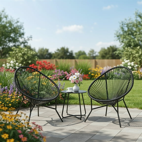 Dovov 3 Piece Patio Acapulco Furniture Bistro Set, Outdoor Bistro Set Acapulco Chairs All-Weather Rattan Wicker Chairs with Plastic Rope and Glass Table