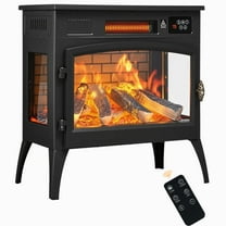 Dovov 3D Infrared Electric Fireplace Stove with Remote Control, 24" Freestanding Electric Fireplace Heater Portable Indoor Space Heater, 1000W/ 1500W, Black