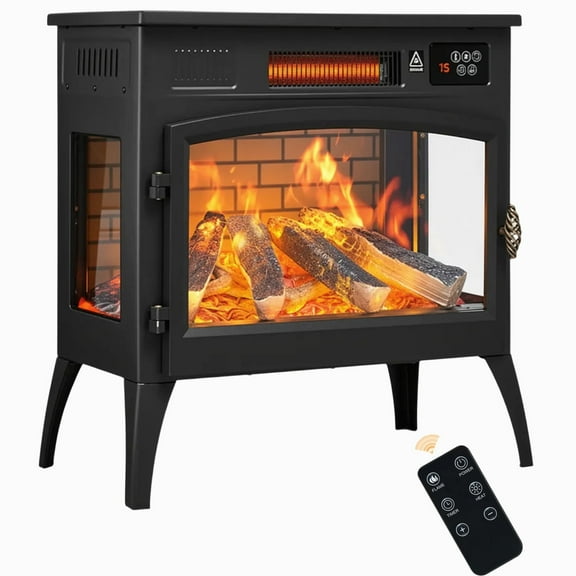 Dovov 3D Infrared Electric Fireplace Stove with Remote Control, 24" Freestanding Electric Fireplace Heater Portable Indoor Space Heater, 1000W/ 1500W, Black