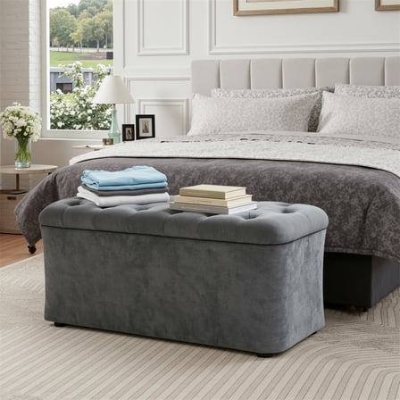 Dovov 40" Storage Ottoman Bench, End of Bed Bench Hold up to 330lb Footstool Storage Chest Footrest, Gray