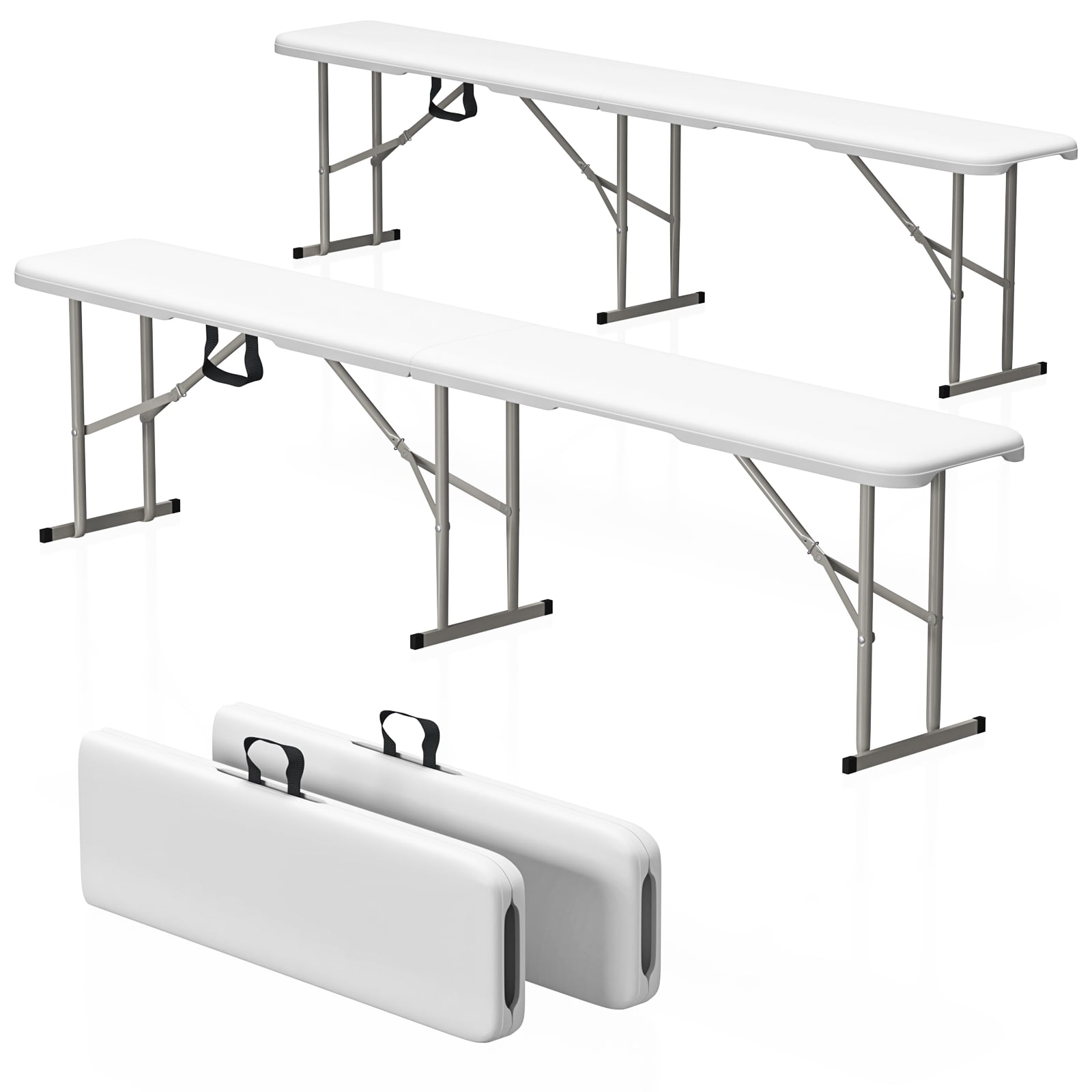 Dovov 6 Feet Plastic Folding Bench, 2 Pack Portable Outdoor Picnic Bench Camping Utility Seat with Carrying Handle for Outdoor Party, Picnic, Camping, Wedding, Beach