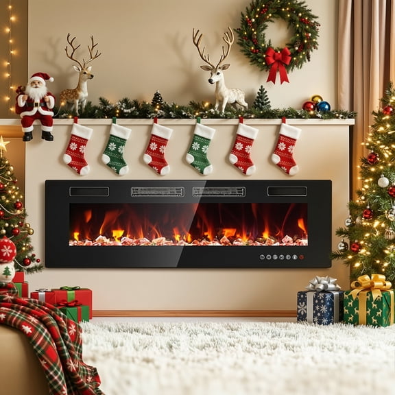 Dovov 60 inch Electric Fireplace, Recessed Wall Mounted Fireplace Insert, Ultra Thin Linear Fireplace, 1500W/750W, Touch Screen and Remote Control