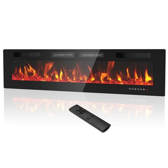 Dovov 72" Electric Fireplace Insert, Wall Mounted Recessed Fireplace Heater 750/1500W Ultra Thin Linear Fireplace with Remote Control, Touch Screen, Timer, 2 Heat Fans, Multicolor Flame