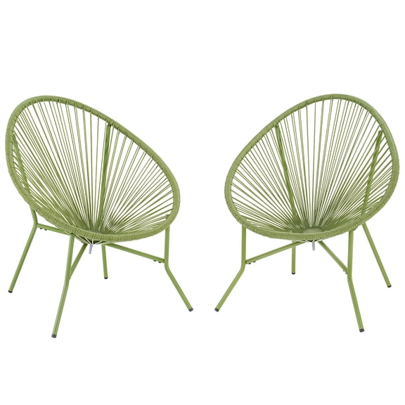 Dovov Acapulco Chair Set of 2, Outdoor Seating Patio Chairs Modern Wicker Bistro Chairs All-Weather Papasan Chair for Balcony Garden Backyard Porch Deck, Green