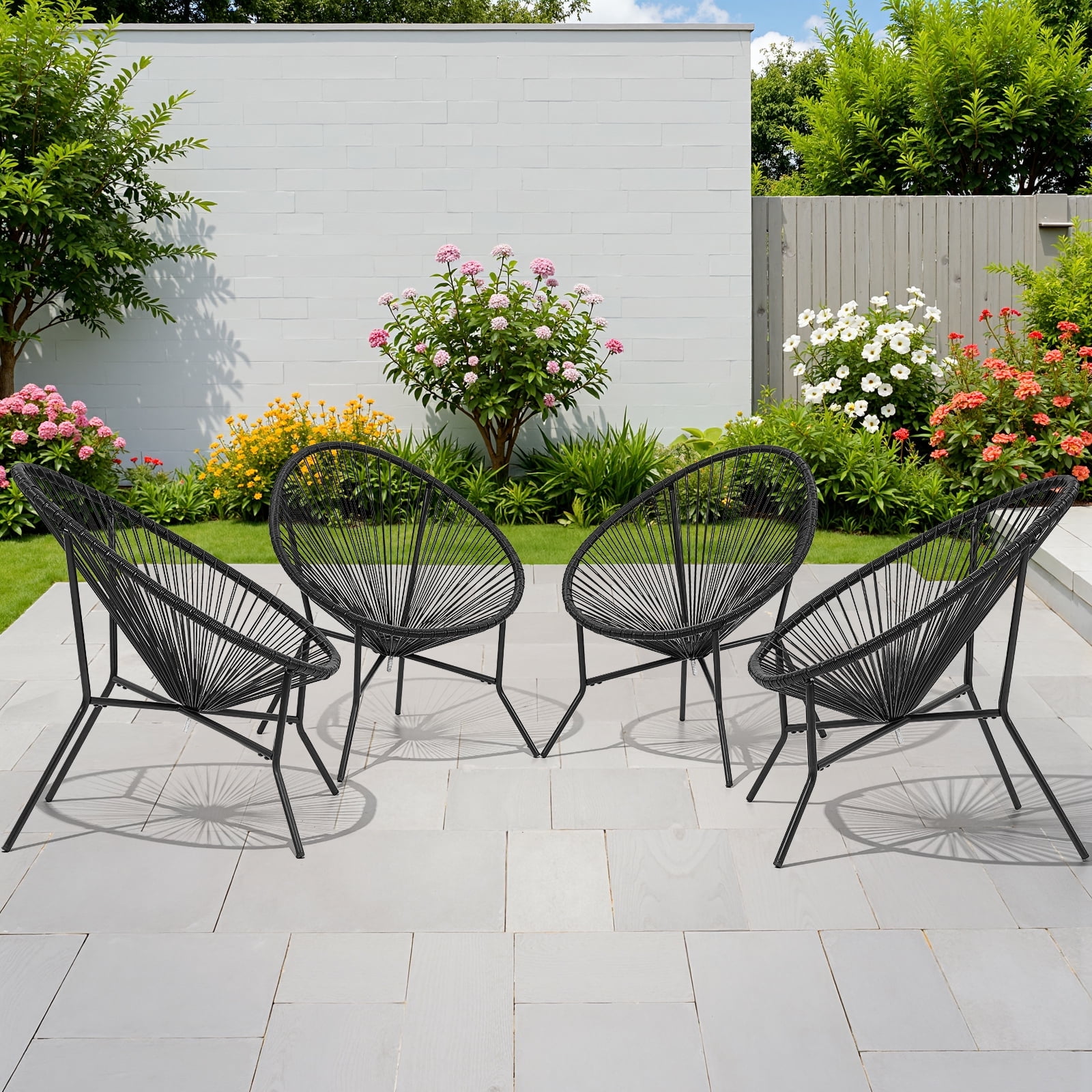 Dovov Acapulco Chair Set of 4, Outdoor Seating Patio Chairs Modern Wicker Bistro Chairs All-Weather Papasan Chair for Balcony Garden Backyard Porch Deck, Black